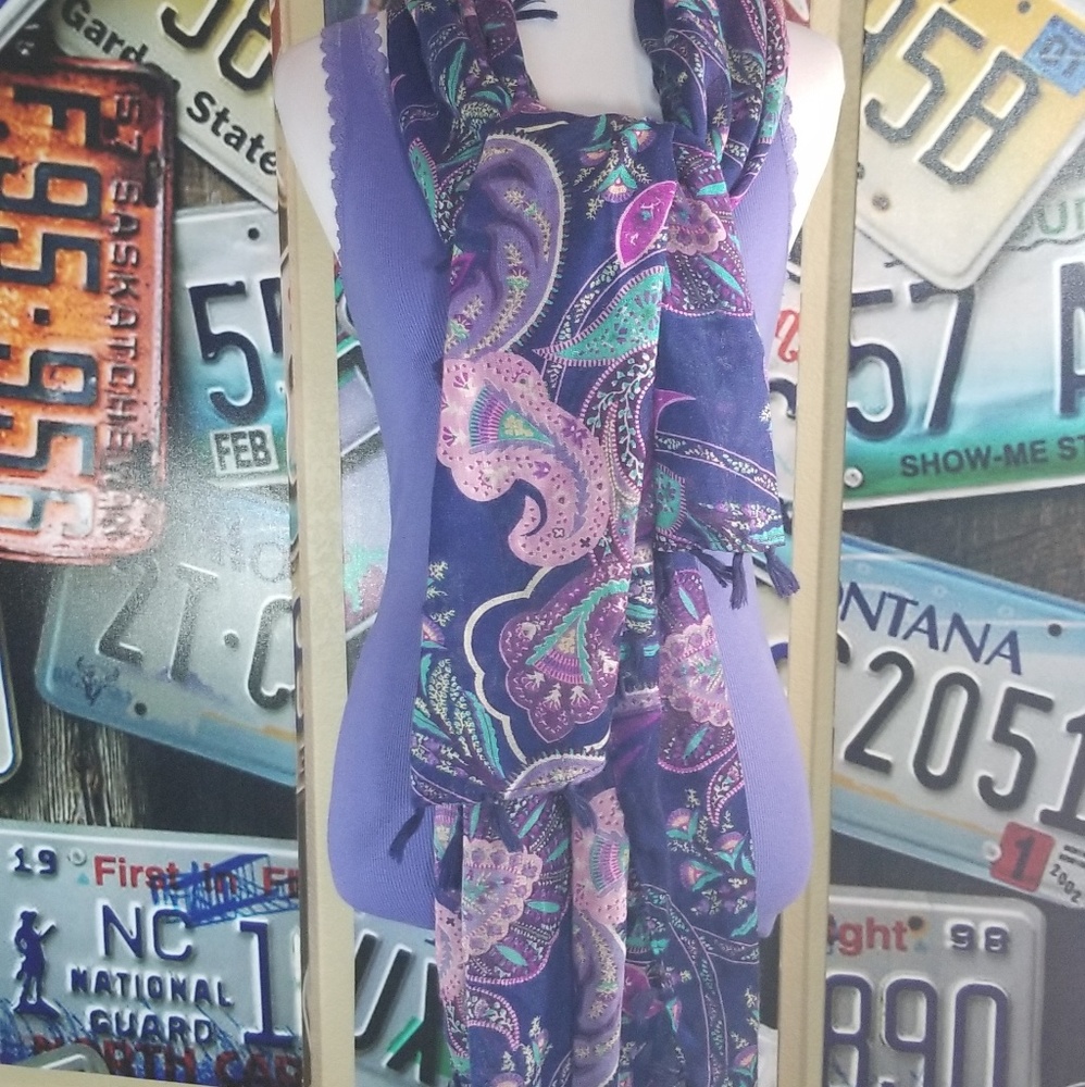 Purple Floral Scarf - Picture 2 of 2